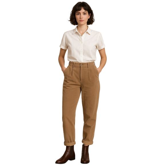 Vintage Women’s 16W Tan Corduroy Pants High Waist Tapered Leg Made in Hong Kong - Picture 1 of 6